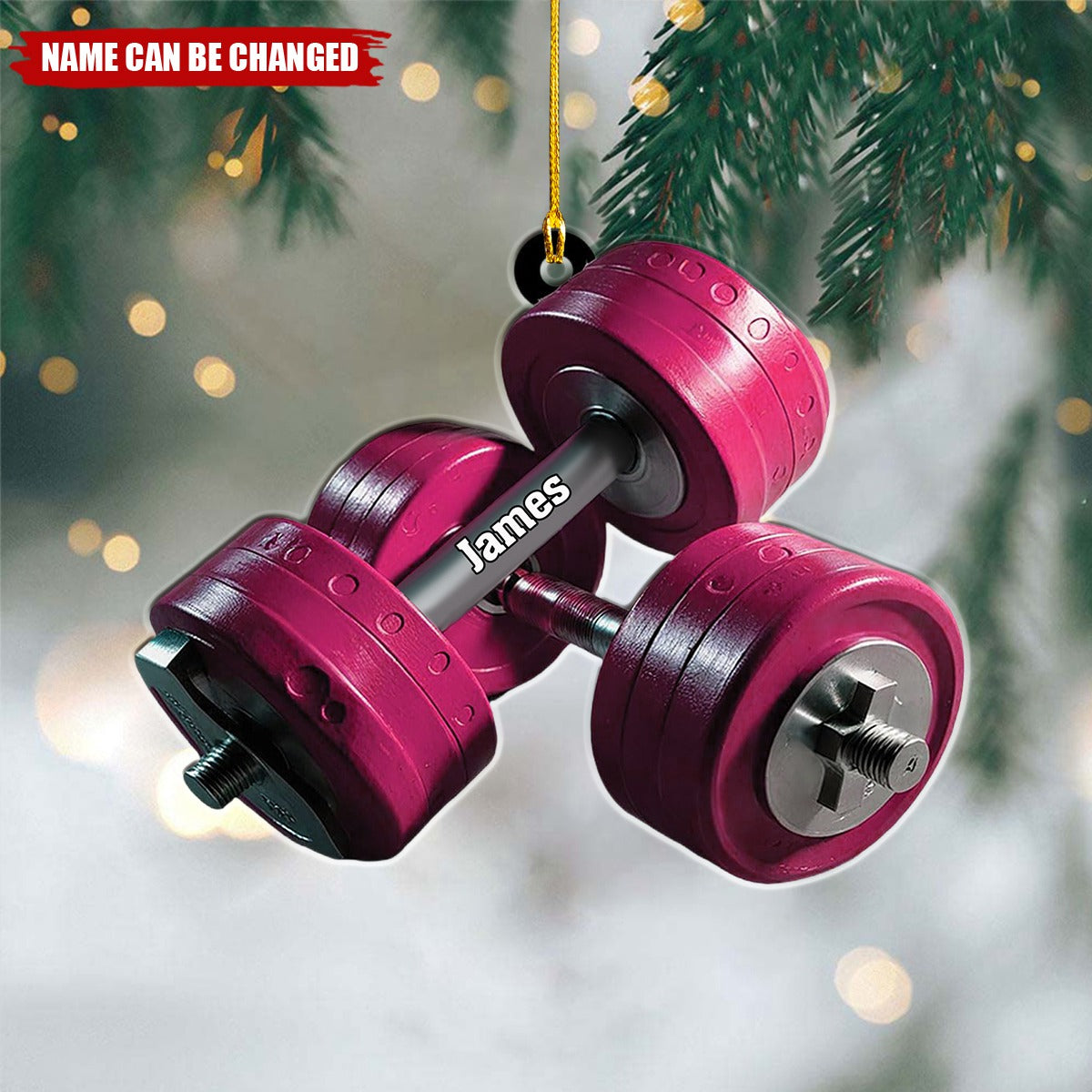 Personalized Fitness Ornament, Custom Name Gym Workout Dumbbell Weight Plate Ornament ON1518