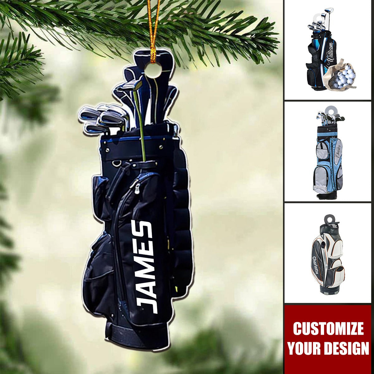 Custom Name Golf Backpacks - Personalized Acrylic Christmas Ornament, Custom Golf Lovers Ornament ON1435