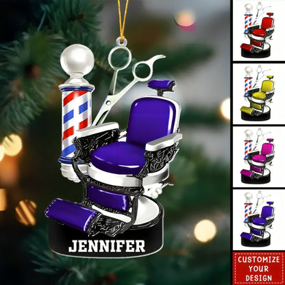 Custom Barber Chair Ornament, Personalized Name Hairstylist Hairdresser Ornament ON1440