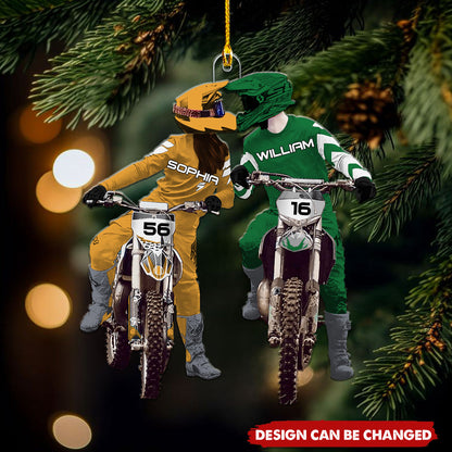 Personalized Motocross Couples Christmas Ornament, Motocross Lovers Acrylic Ornament ON1539