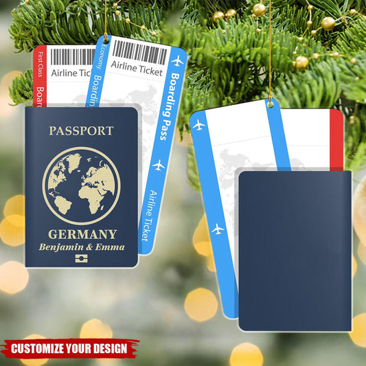 Honeymoon Vacation Custom Passport Travel - Personalized Acrylic Christmas Ornament ON1439