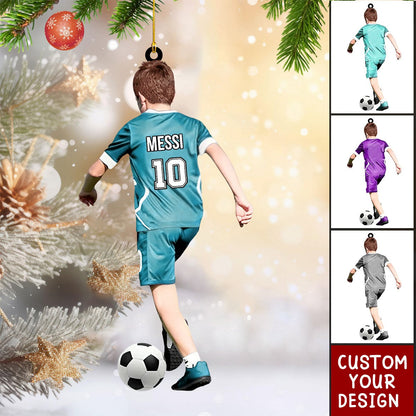 Personalized Soccer Boy Christmas Ornament, Custom Name Number Soccer Lovers Ornament 2024 ON1429