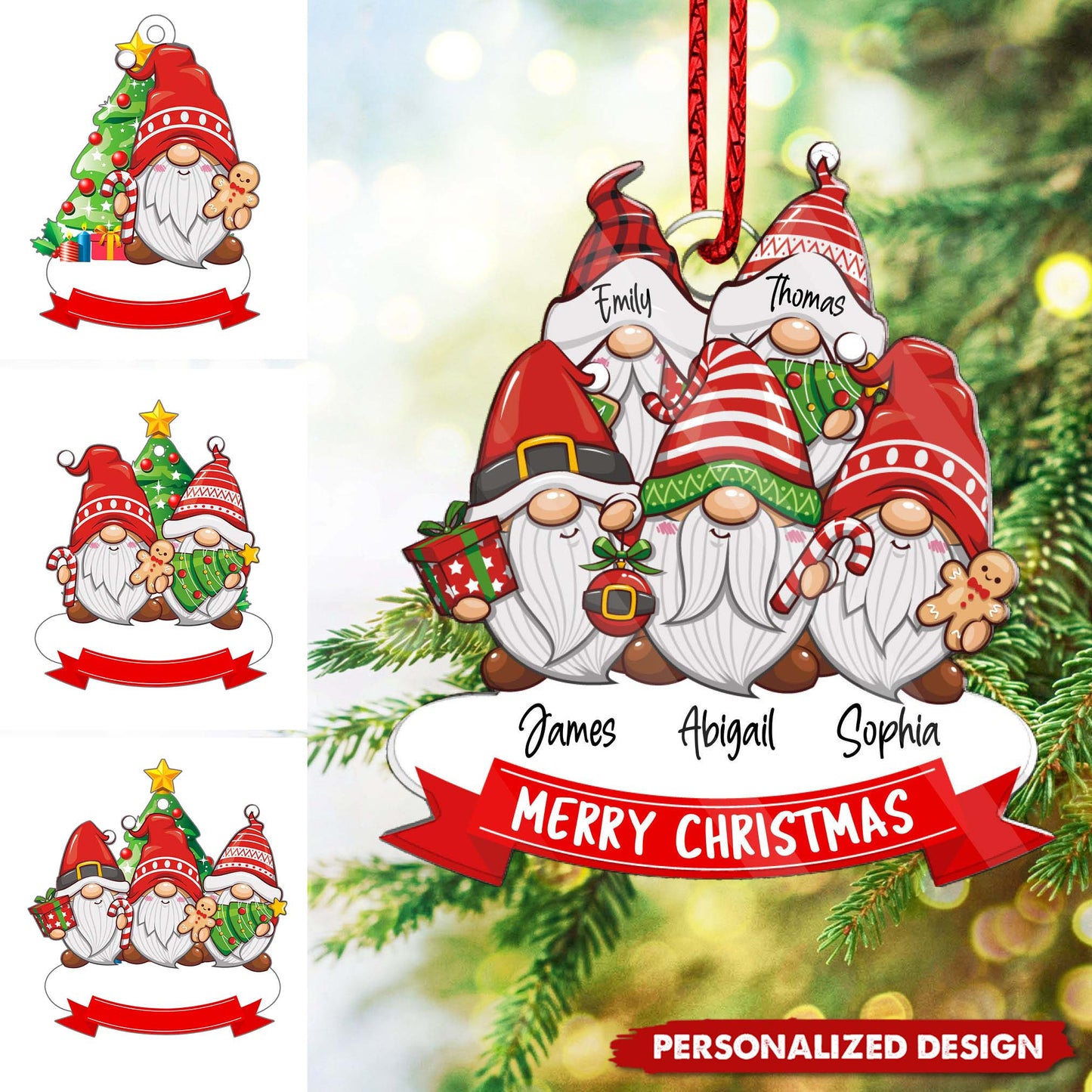 Family Christmas Tree - Personalized Acrylic Ornament, Family Christmas Ornament, Custom Gnome Family Christmas Ornament With Name ON0017