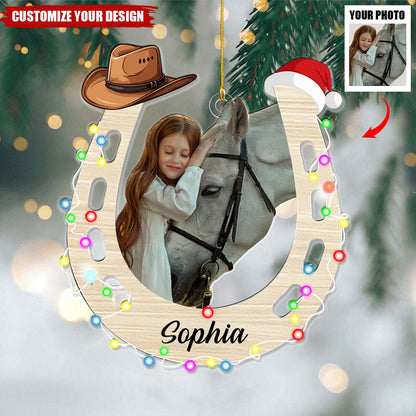 Personalized Photo Horse Lovers Acrylic Ornament, Custom Name Horse Lover Christmas Light Ornament ON1438