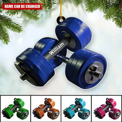 Personalized Fitness Ornament, Custom Name Gym Workout Dumbbell Weight Plate Ornament ON1518