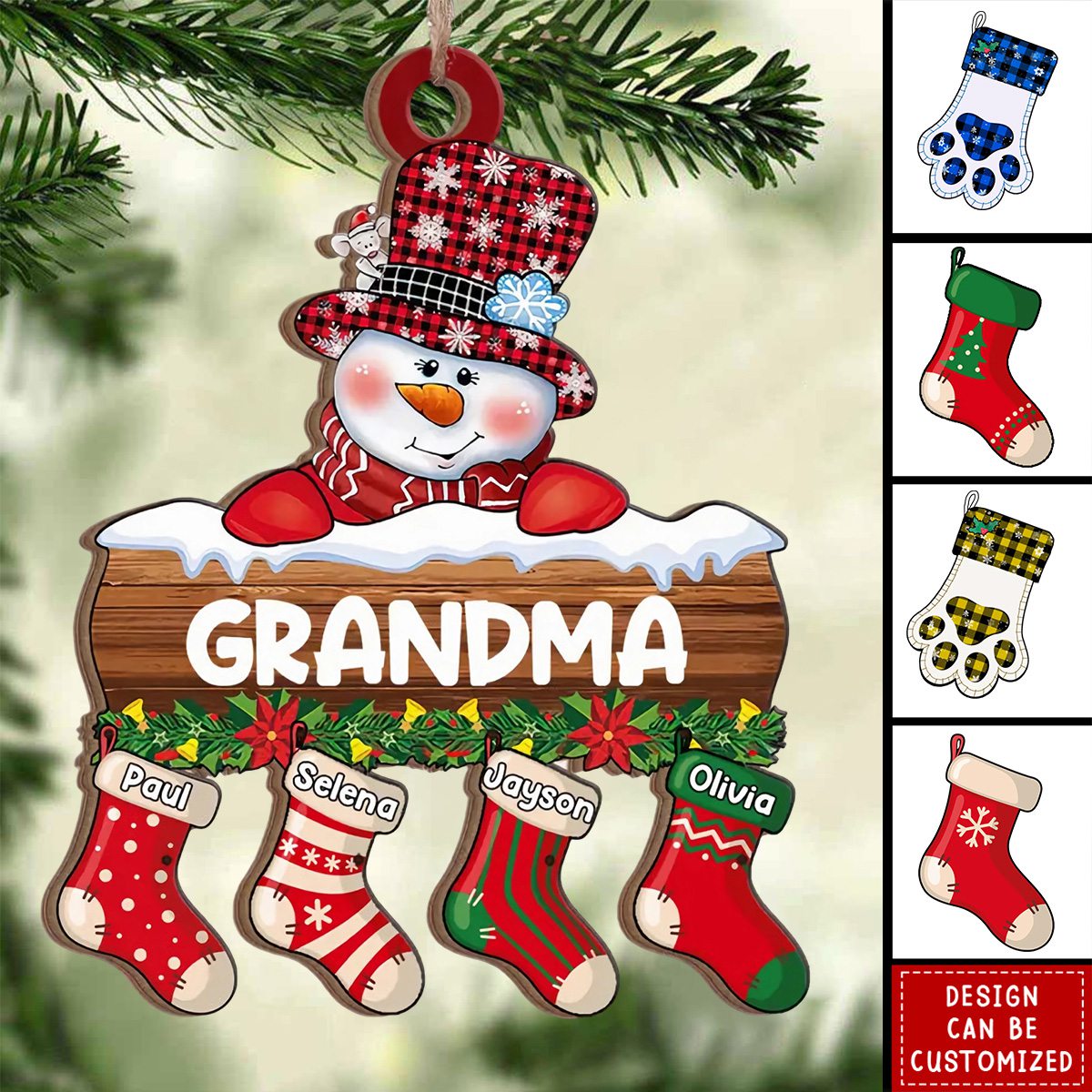 Personalized Snowman & Sock Ornaments-Christmas Gift for Grandma, Grandma Snowman Christmas Stocking Custom Name Ornament, Family Christmas Ornament 2024 ON0149