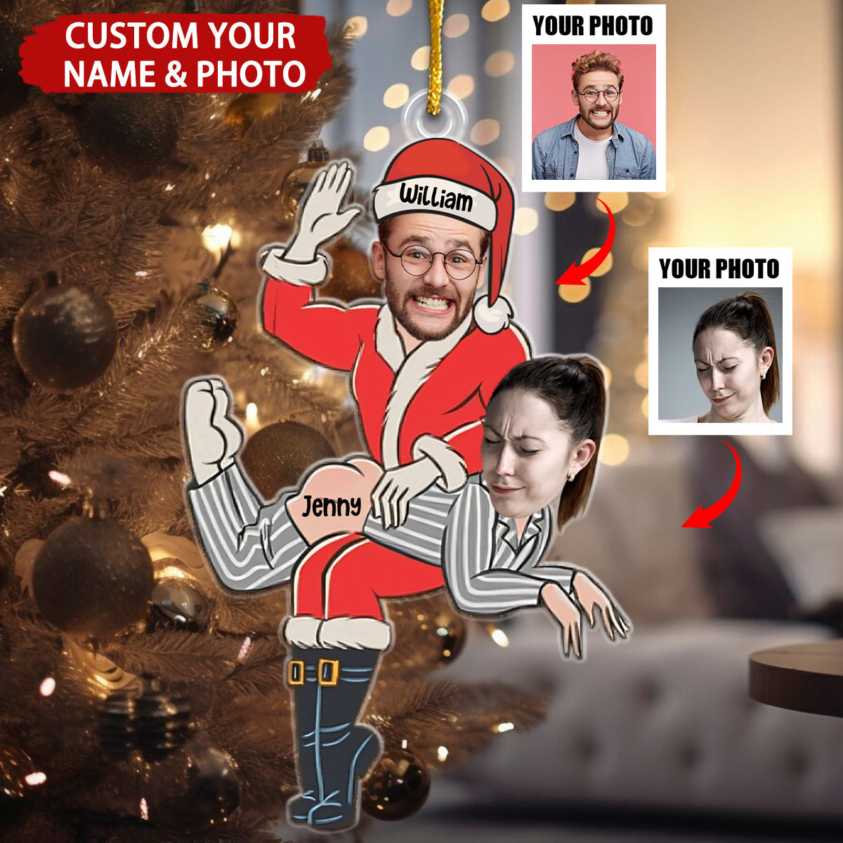 Custom Photo Funny Santa Couple Personalized Christmas Ornament, Personalized Couple Christmas Ornament 2024 ON1390