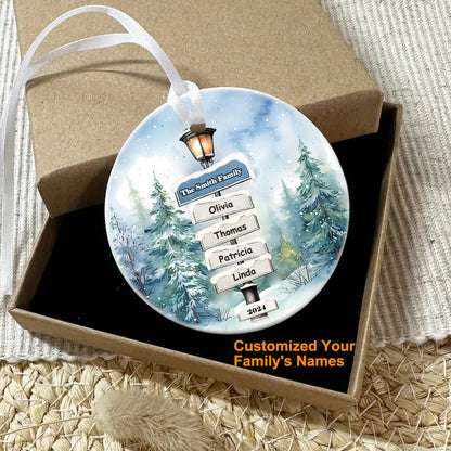 Personalized Christmas Tree And Road Sign Name Custom Ornaments - Gifts for Family, Personalized Family Christmas Ornament 2024 ON0229