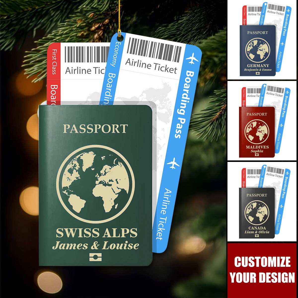 Honeymoon Vacation Custom Passport Travel - Personalized Acrylic Christmas Ornament ON1439