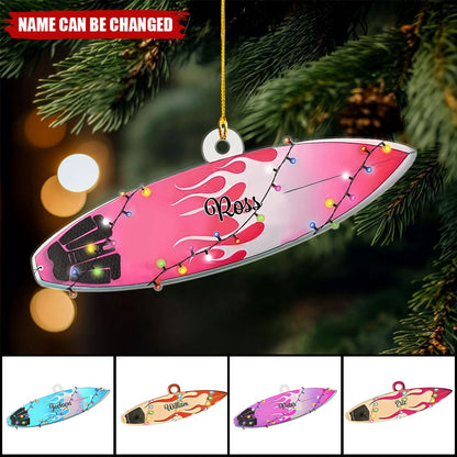 Personalized Surfboard Christmas Shaped Ornament – Custom Name Surfing Player Ornament ON1621