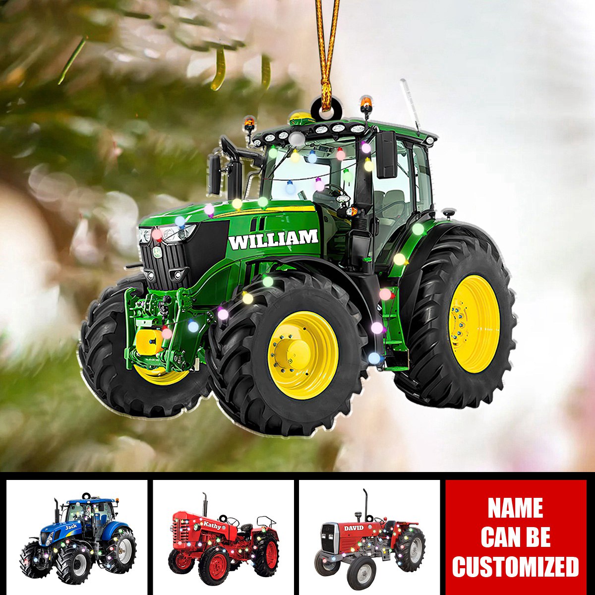 Farmer Tractor With Christmas Light Personalized Ornament, Custom Name Farmer Ornament ON1648