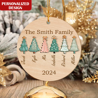 Personalized Christmas Family Tree Wooden Ornament, Personalized Family Christmas Ornaments 2024, Custom Family Name Christmas Tree Ornament ON0169