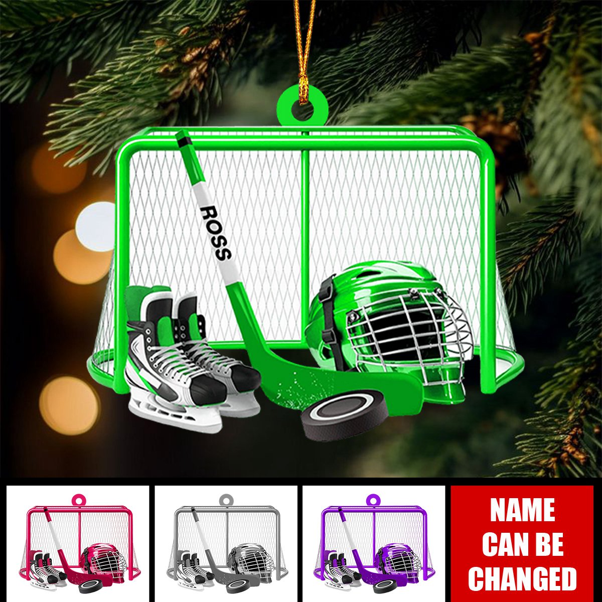 Personalized Ice Hockey Shaped Ornament - Custom Name Hockey Players Ornament ON1499