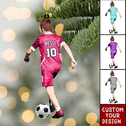 Personalized Soccer Boy Christmas Ornament, Custom Name Number Soccer Lovers Ornament 2024 ON1429