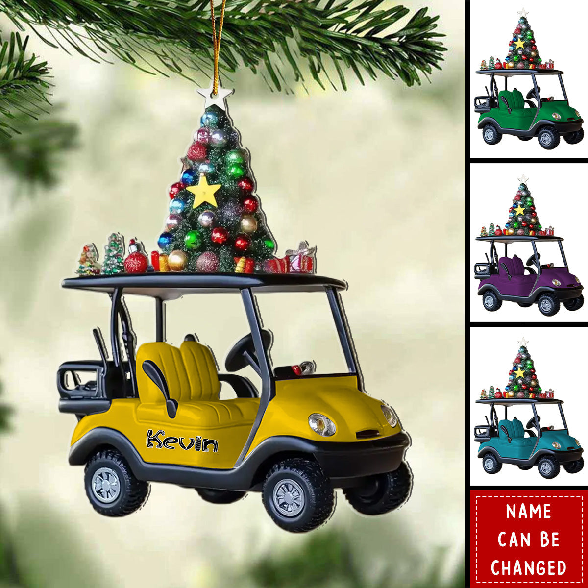 Golf Cart Rides And Good Vibes Personalized Name Shaped Christmas Ornament, Custom Name Golfer Ornament ON1447