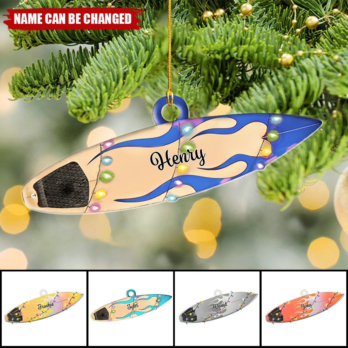 Personalized Surfboard Christmas Shaped Ornament – Custom Name Surfing Player Ornament ON1621