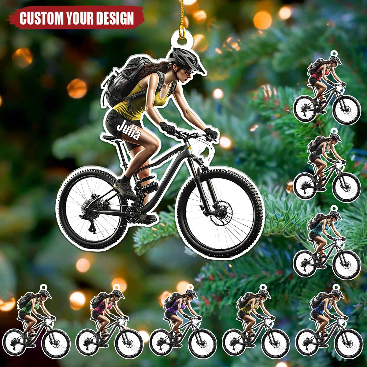 Female Mountain Biking Personalized Christmas Ornament, Custom Name MTB Lovers Ornament ON1497