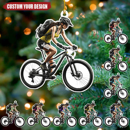 Female Mountain Biking Personalized Christmas Ornament, Custom Name MTB Lovers Ornament ON1497