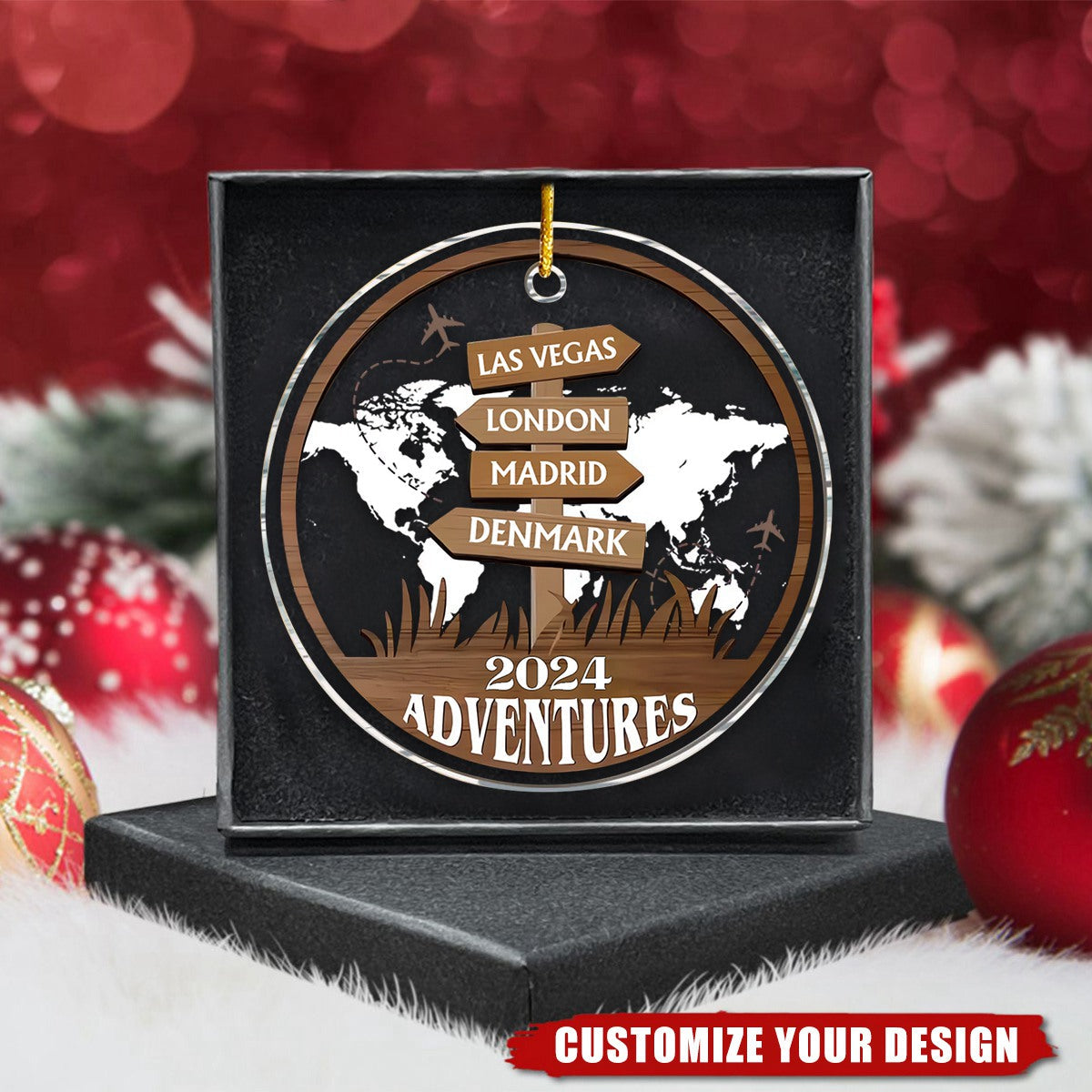 Personalized Traveling Christmas Acrylic Ornament, Custom Name Adventures Ornament ON1694