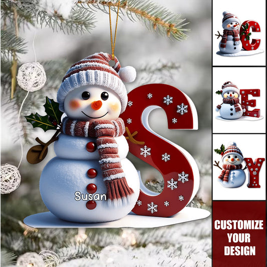 Merry Christmas - Personalized Family Ornament, Custom Letter Name Snowman Christmas Ornament ON0835