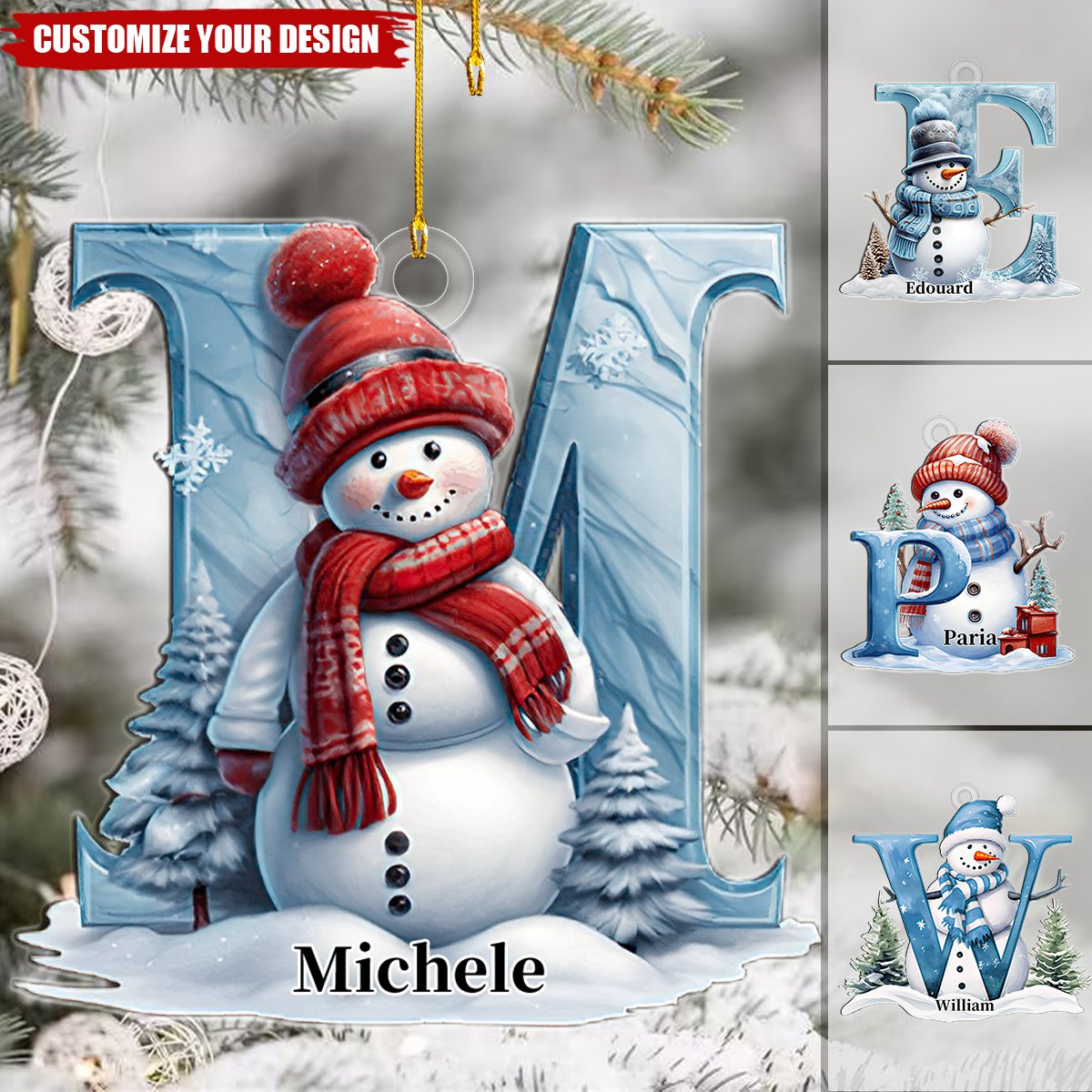 Beautiful Snowman Letter/Number Ornament-Personalized Acrylic Ornament, Custom Initial Letter Name Christmas Ornament ON1126