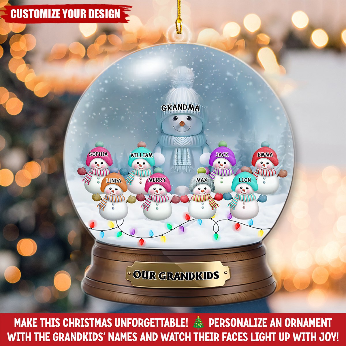 Our Grandkids, Grandma Snowman Christmas - Personalized Acrylic Ornament, Custom Family Christmas Ornament 2024 ON1172