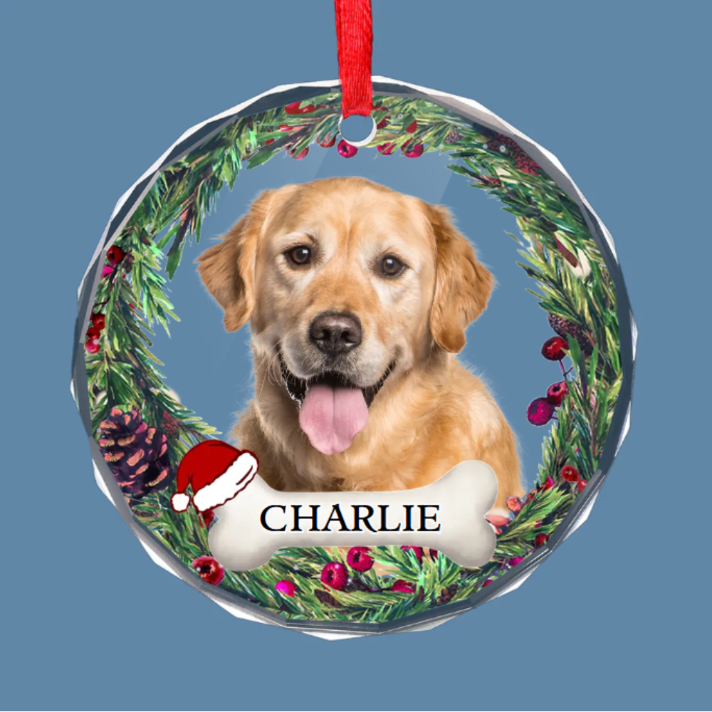 Custom Photo Journeying To The Rainbow Bridge, Leaving Love In Every Step - Memorial Personalized Custom Circle Glass Ornament -Sympathy Pet Ornament ON0405