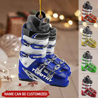 Winter Skiing Boots Personalized Christmas Ornament, Custom Name Skiing Lovers Ornament ON1525