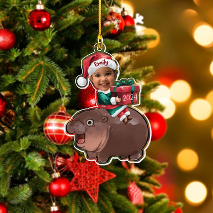 Custom Photo Baby Hippo Moo Deng Ornament, Personalized Cute Moo Deng Christmas Ornament ON0422