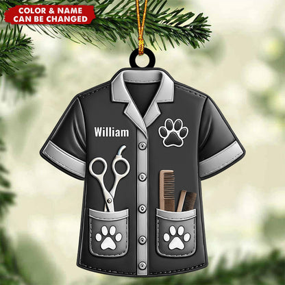 Personalized Pet Groomer Uniform Christmas Acrylic Ornament, Custom Name Pet Groomer Ornament ON1560