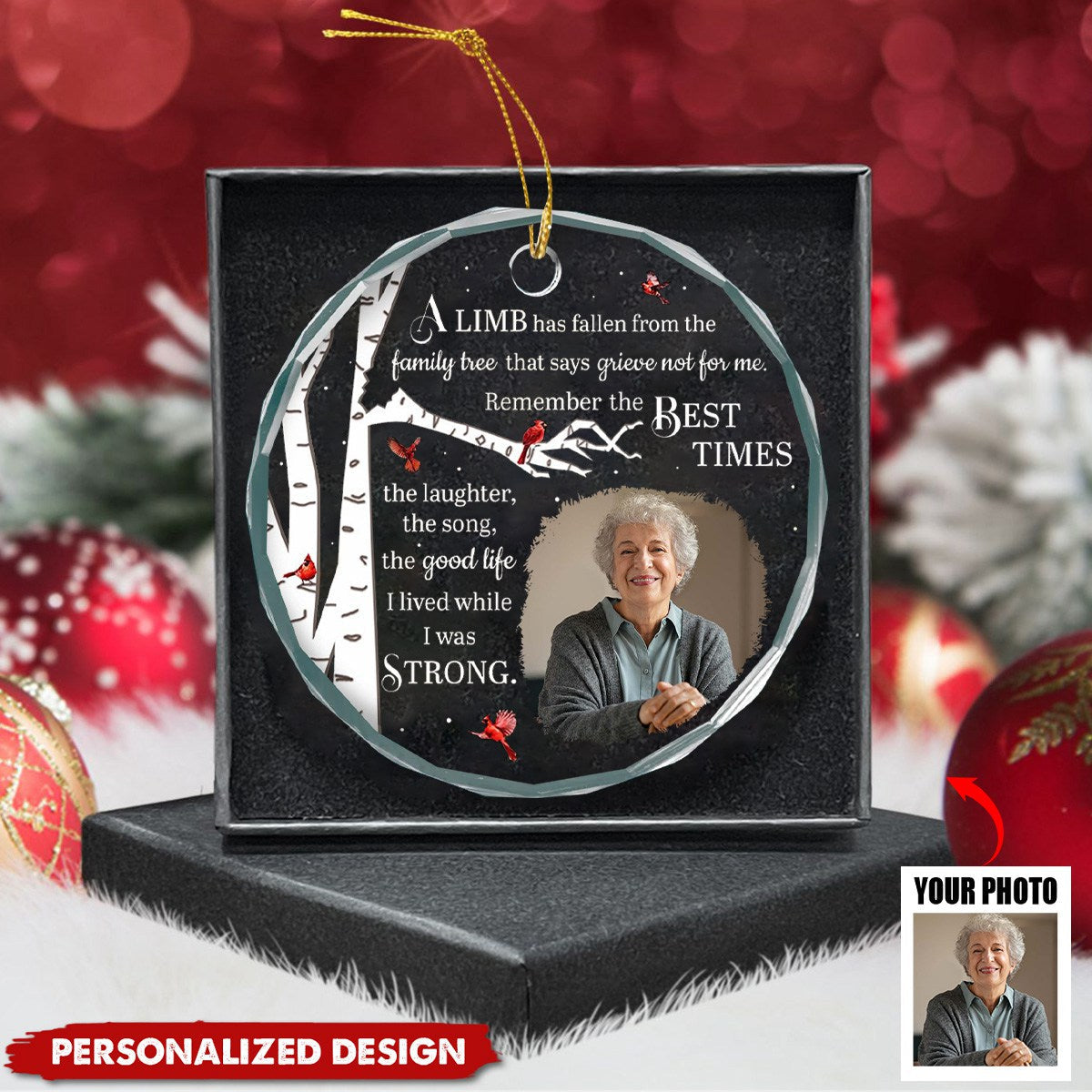 Memorial A Limb Has Fallen - Personalized Circle Glass Ornament, Custom Photo Memorial Ornament 2024 ON0631