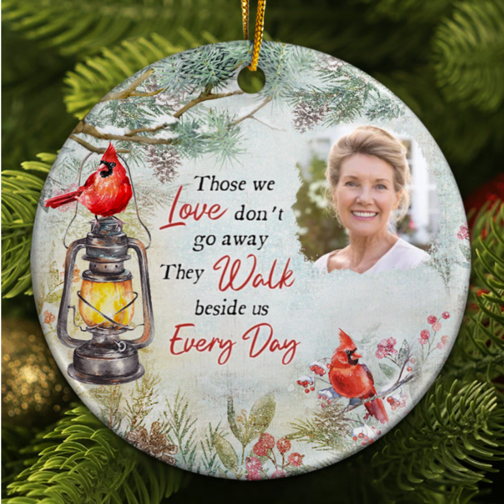 Memorial Cardinal Lights Personalized Circle Ceramic Ornament, Personalized Not A Day Goes By That You Are Not Missed Memorial Ornament ON0750