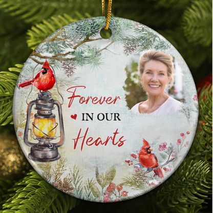 Memorial Cardinal Lights Personalized Circle Ceramic Ornament, Personalized Not A Day Goes By That You Are Not Missed Memorial Ornament ON0750