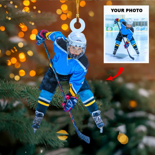 Custom Photo Hockey Player Christmas Ornament, Personalized Hockey Ornament 2024 ON0829