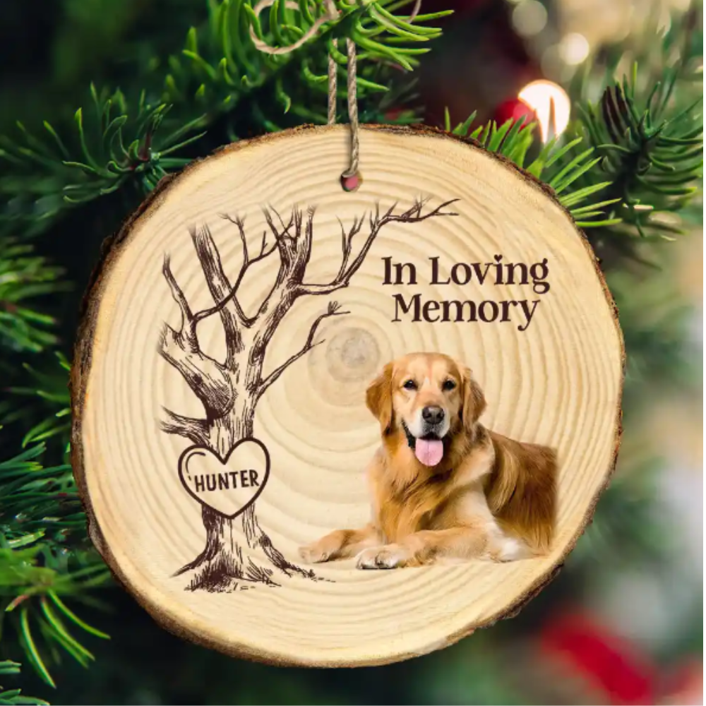 Custom Photo Forever In Our Hearts - Personalized Wood Slice Ornament, Personalized Pet Memorial Ornament ON0990