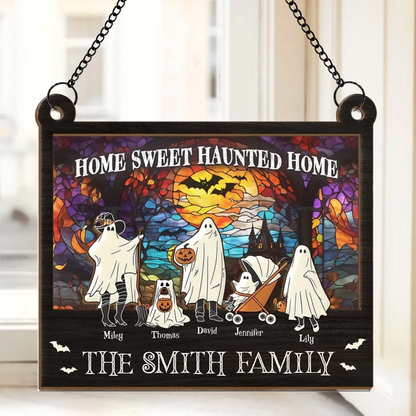 Home Sweet Haunted Home - Family Personalized Window Hanging Suncatcher - Halloween Gift For Family Members, Custom Spooky Suncatcher ON0006