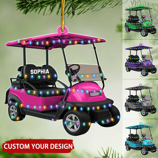 Golf Cart Christmas Light Personalized Christmas Ornament, Custom Name Golfer Ornament ON1406