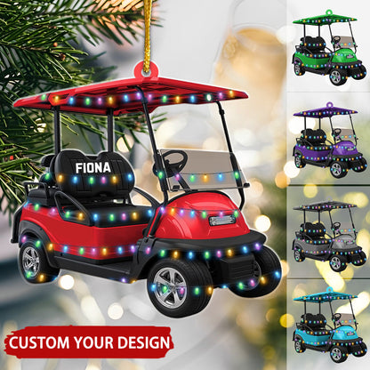 Golf Cart Christmas Light Personalized Christmas Ornament, Custom Name Golfer Ornament ON1406