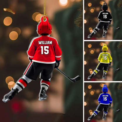 Personalized Kid Hockey Player Christmas Ornament, Custom Name Number Hockey Ornament ON1199