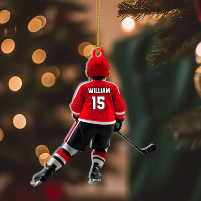 Personalized Kid Hockey Player Christmas Ornament, Custom Name Number Hockey Ornament ON1199