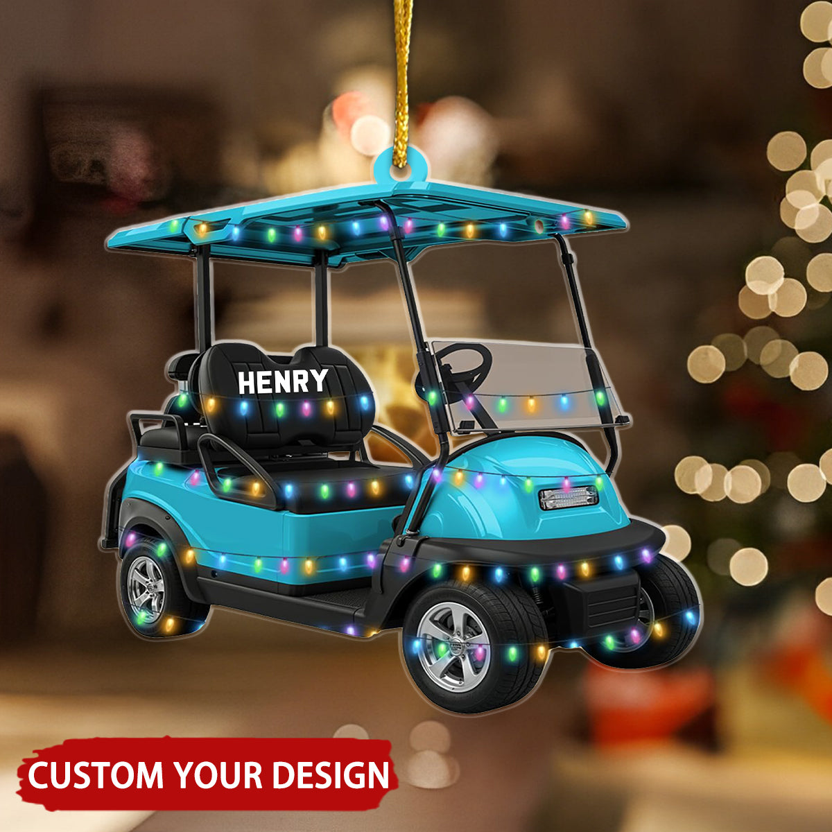 Golf Cart Christmas Light Personalized Christmas Ornament, Custom Name Golfer Ornament ON1406