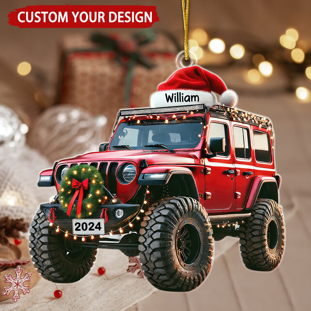 Christmas Style Off-road Car Personalized Christmas Ornament, Custom Name Car Lover Ornament ON1627