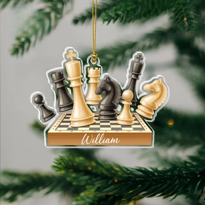 Personalized Chess Board Ornament, Custom Name Chess Lover Ornament ON1202