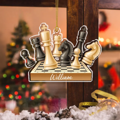 Personalized Chess Board Ornament, Custom Name Chess Lover Ornament ON1202