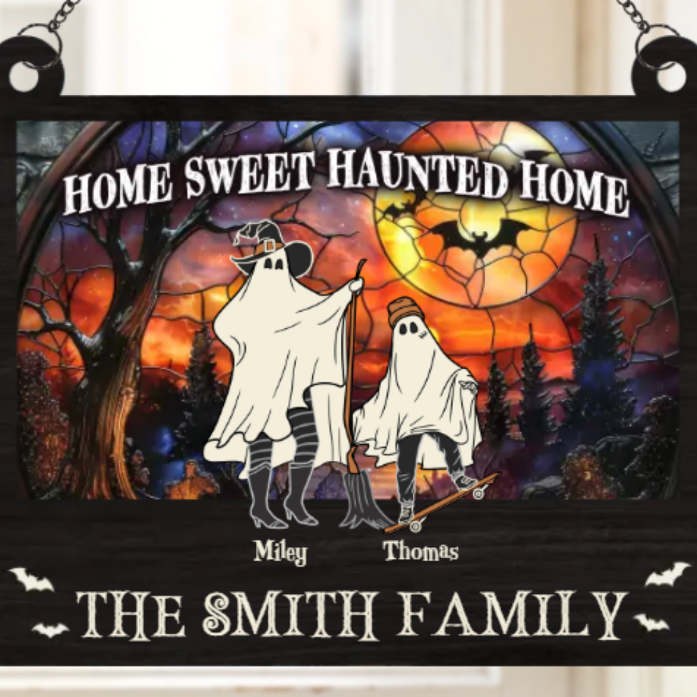 Home Sweet Haunted Home - Family Personalized Window Hanging Suncatcher - Halloween Gift For Family Members, Custom Spooky Suncatcher ON0006