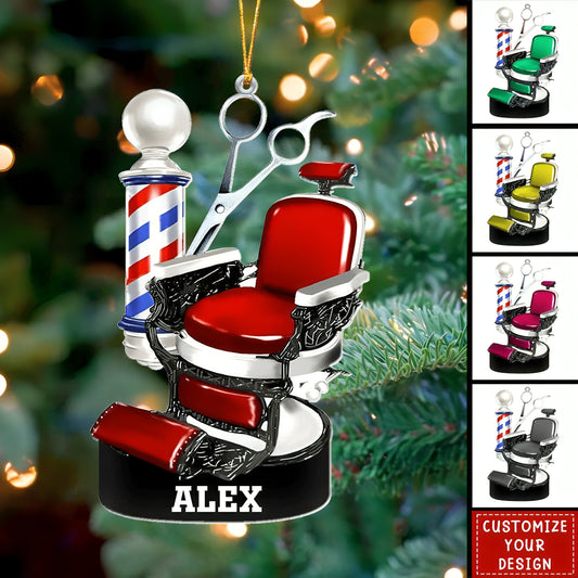 Custom Barber Chair Ornament, Personalized Name Hairstylist Hairdresser Ornament ON1440