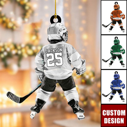 Personalized Kid Hockey Player Christmas Ornament,  Custom Name Number Hockey Lover Ornament 2024 ON1431