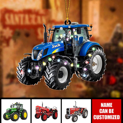 Farmer Tractor With Christmas Light Personalized Ornament, Custom Name Farmer Ornament ON1648