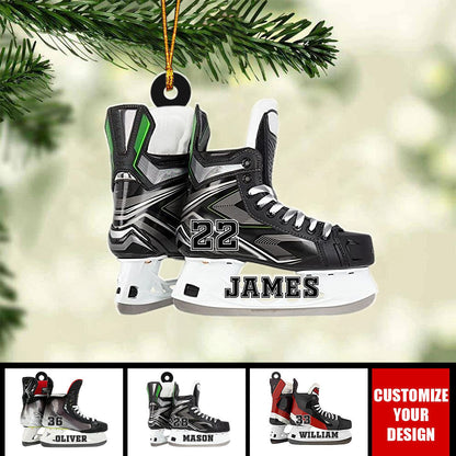 Hockey Skates - Personalized Acrylic Christmas Ornament, Custom Name Number Ice Hockey Lovers Ornament ON1737