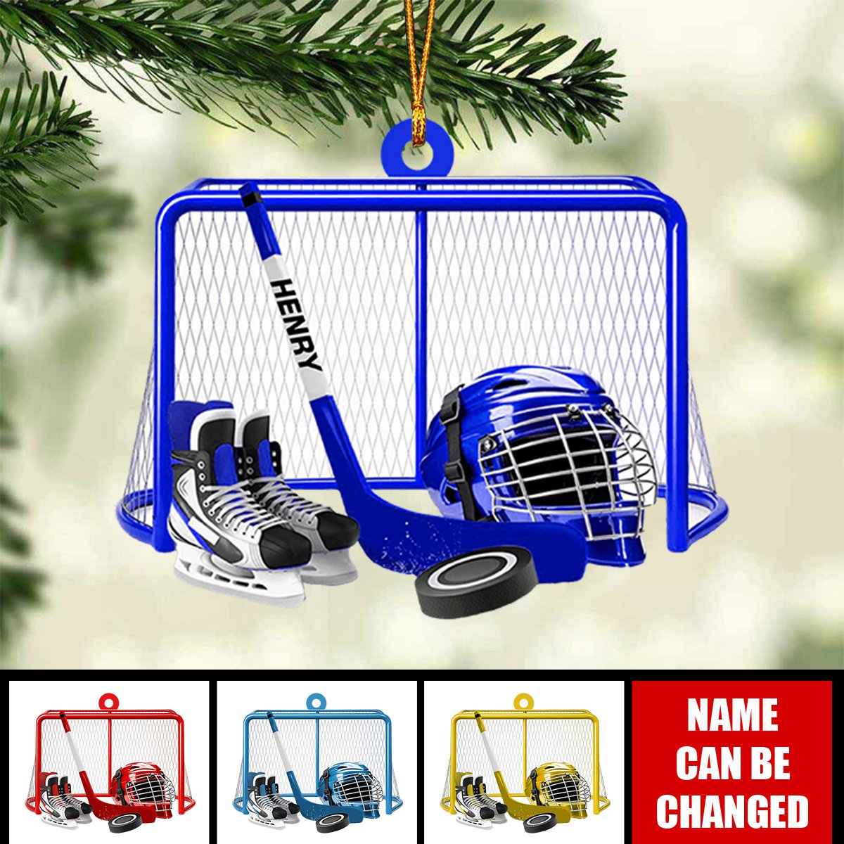 Personalized Ice Hockey Shaped Ornament - Custom Name Hockey Players Ornament ON1499